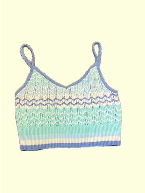 American Eagle Outfitters Pastel Striped Knit Cami — Light Blue & Cream